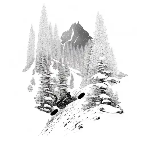 A Mountain Landscape With A Motorbike Silhouette Riding Through It