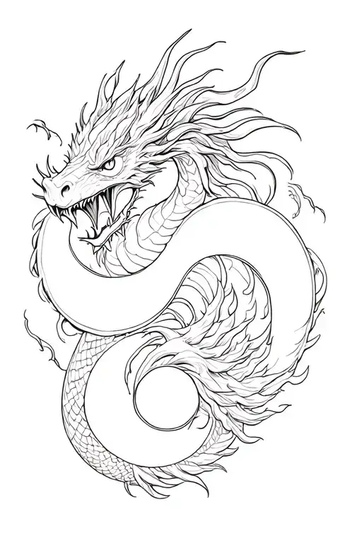 Dragon With Yin Yang Symbol Surrounded