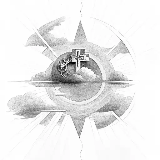 Christian Cross With Clouds And Sun