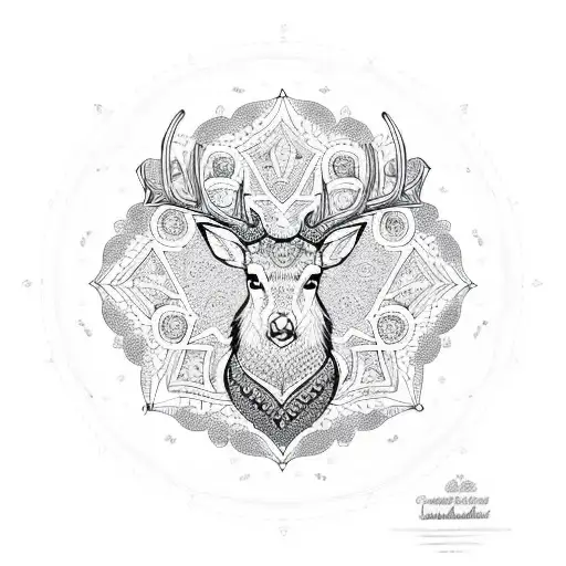 A Mandala Design With A Central Deer And Butterfly Surrounded By Intricate Patterns