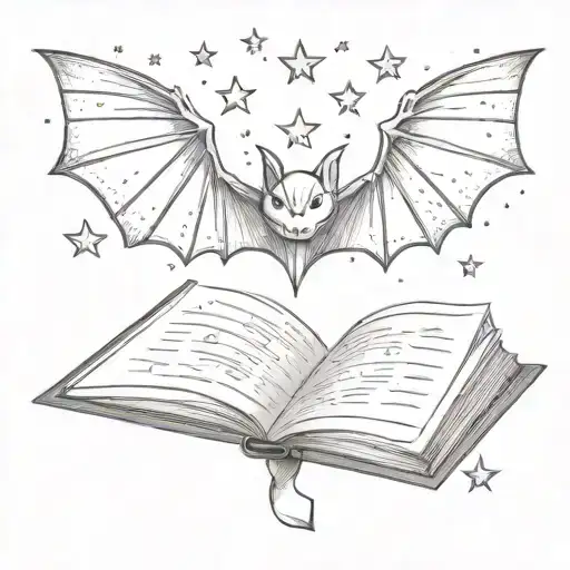 An Open Book With Bat Wings And Stars Coming Out Of It