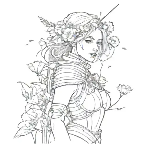 Female Warrior With Poppies Blooming