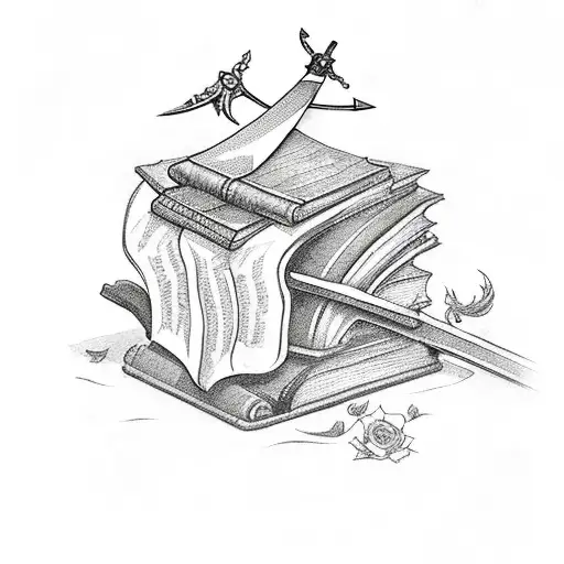 Sword With Roses And Books