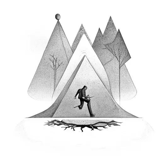 Man On Top Of Dark Triangle With Feet As Roots Of A Tree Going Into The Dark Triangle