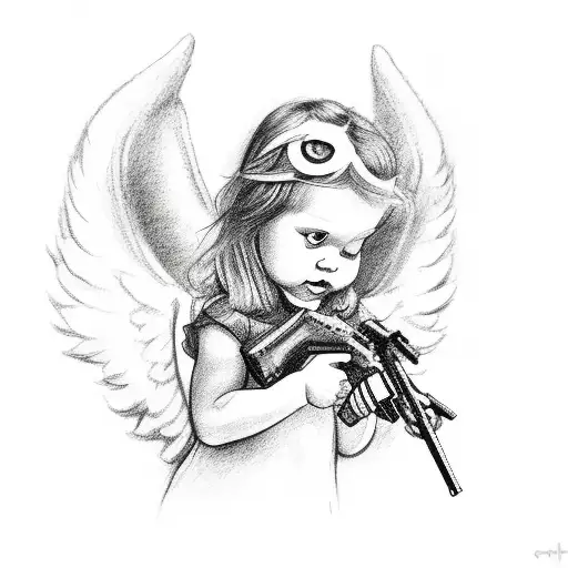 Angel Baby Holding Gun