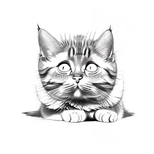 Cat Laying Down Curled Up On Its Side