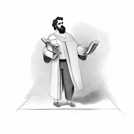 Greek Man Holding A Book In One Hand And The Other Hand Is Turned Upwards