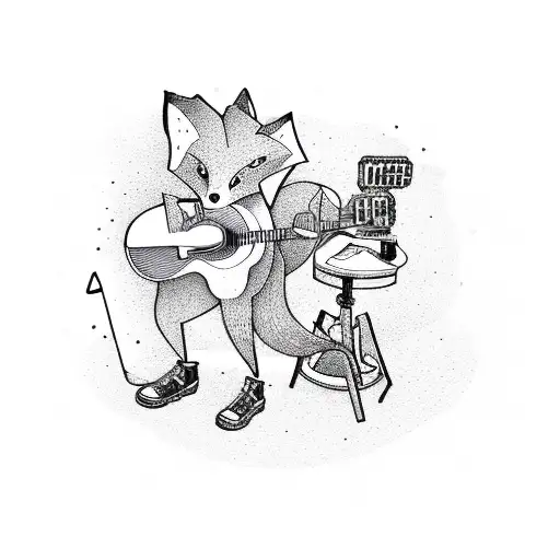 A Fox Playing A Guitar Surrounded By Caffeine Molecules And Gaming Controllers