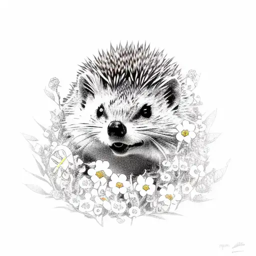 Fine Line Hedgehog With Forget Me Not Flowers