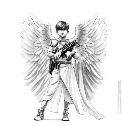 Angel Boy Holding Gun