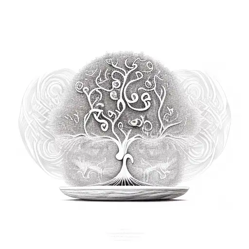 Tree Of Life Twisted Out Of A Stack Of Wobbly Teacups With Orchids