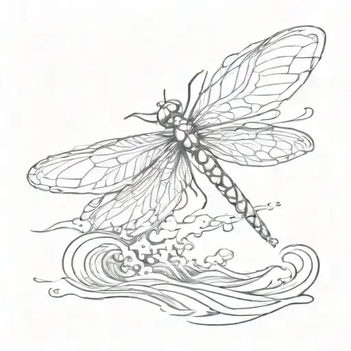 A Dragonfly Flying Over The Waves Crashing