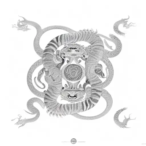 King Cobra And Tiger Inside Ying And Yang