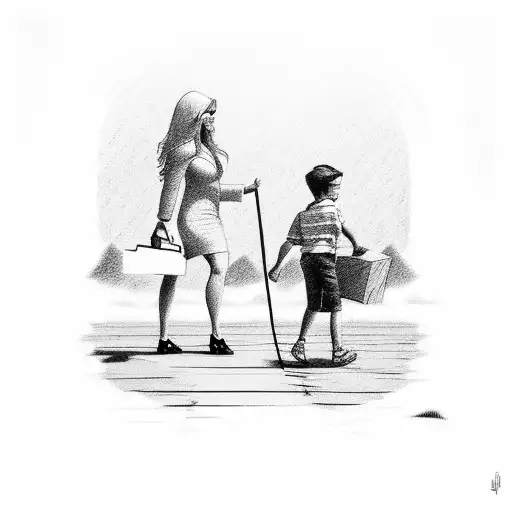 Mom And A Son Walking On A Road Through All The Poorly Life And Find Succes