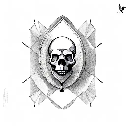 Skull With Cardinal Bird Standing On Top