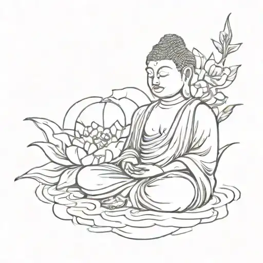 A Sketch Style Tattoo Of A Buddha Meditating With A Punk Rock Inspired Background
