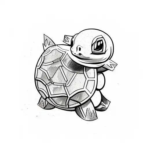 A Sketch-style Squirtle Tattoo With Abstract Geometric Shapes On Its Shell