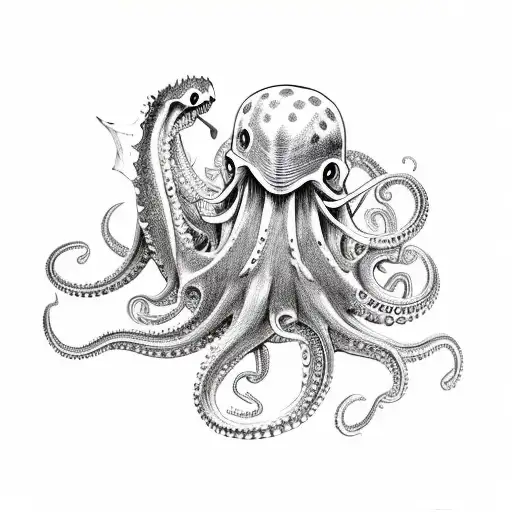 A Sword-wielding Knight Battling A Sea Monster Resembling An Octopus