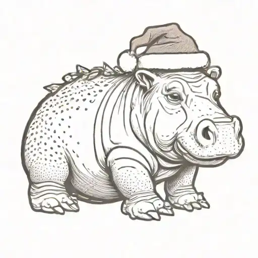 Baby Hippo With Christmas Hat Sitting