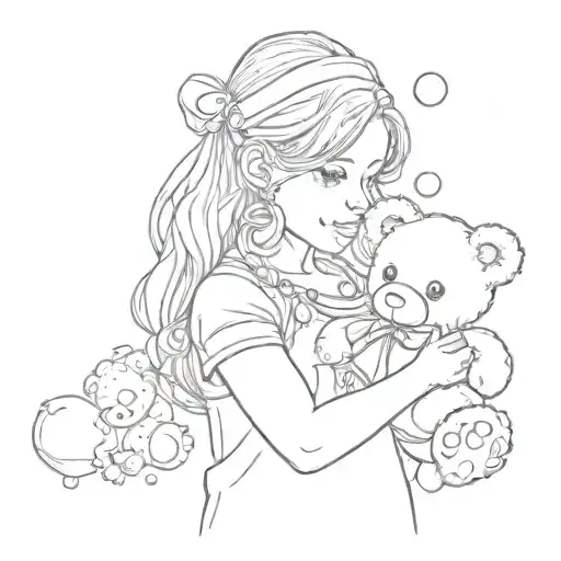 Girl Holding Teddy Bear Blowing Bubbles