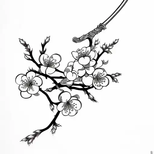 Cherry Blossom Branch Sword With Antlers As Hilt