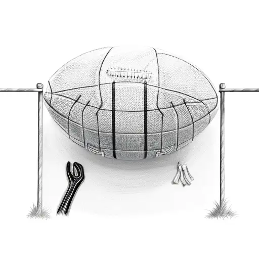 A Detailed Sketch Of A Football Field With A Goalpost And Gloves Hanging On It