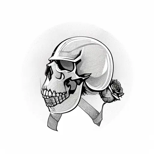 A Motorcycle Riding Through A Mountain Range With A Skull Helmet And Rose In The Background