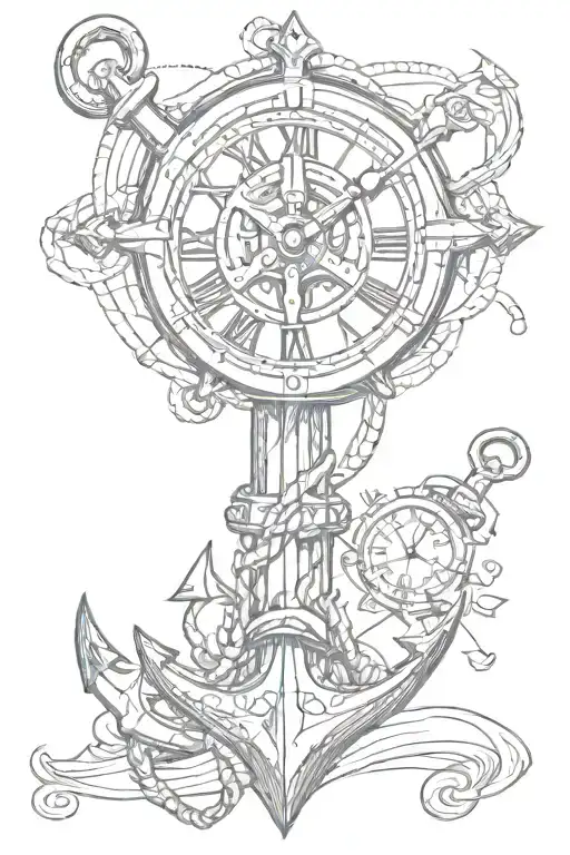 Ship Anchor And Clock And Inscription