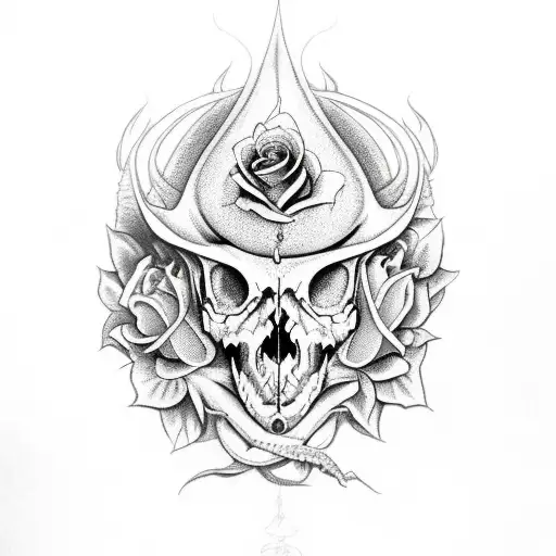 Dragon Skull With Roses And Magic