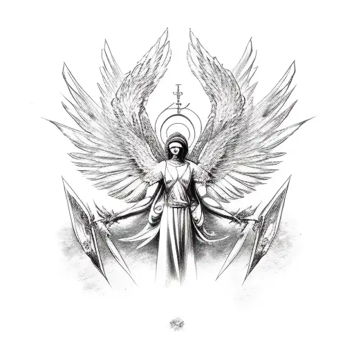 Seraphim With Archangel Michael And Bird Breaking Free From Chains