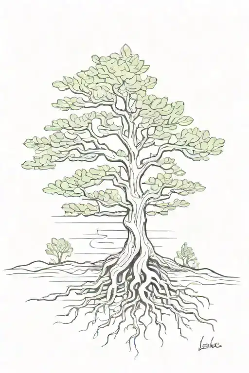 Evergreen Tree With Roots Reaching Deep
