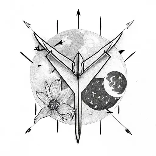 Arrow With Arrowhead Wild Flowers With Moon And Pearls