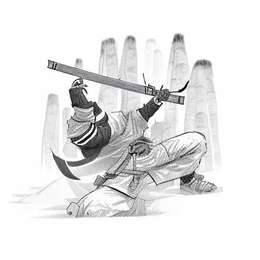 A Ninja Stealthily Smoking A Joint While Wielding A Katana In A Bamboo Forest