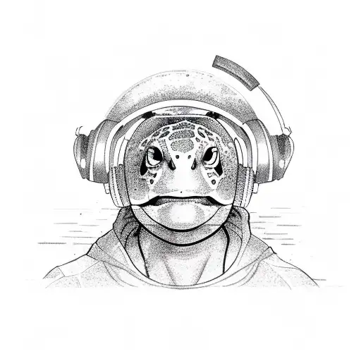 A Turtle Wearing Headphones And Listening To Music