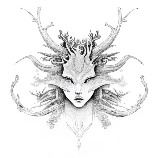 A Mystical Forest Creature With Elements Of The Ocean Incorporated Into Its Design