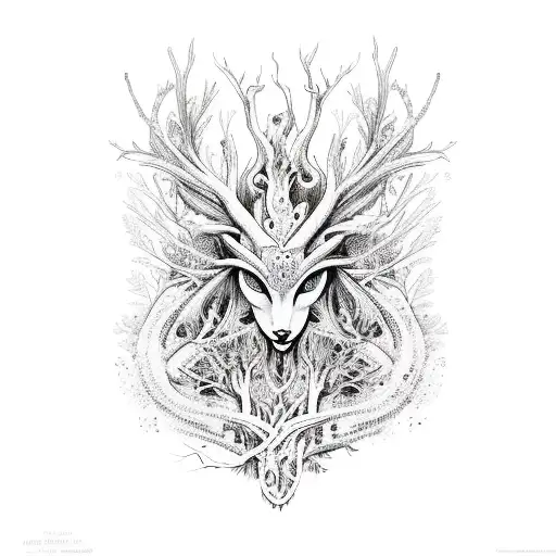 A Mystical Forest Creature With Elements Of The Ocean Incorporated Into Its Design