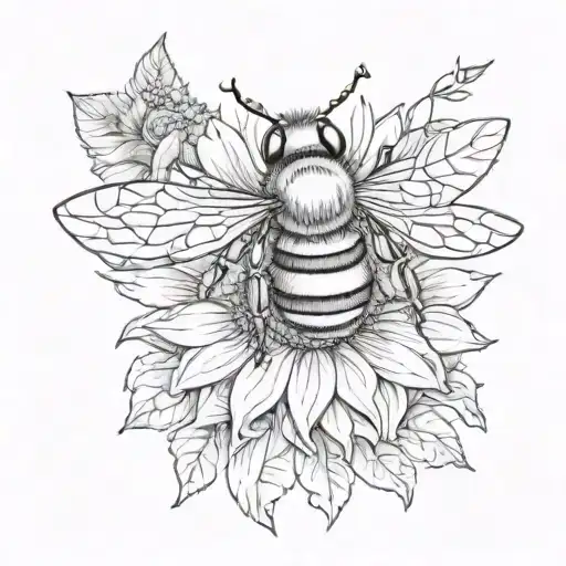 Large Bee On A Sunflower