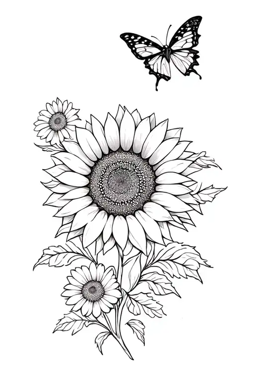 Sunflower Flowers And Butterfly With Flowers