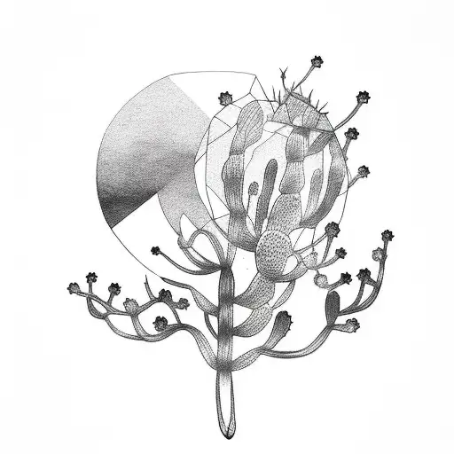 A Minimalist Tattoo Of A Ghostly Silhouette With A Cactus And Crystal Motif