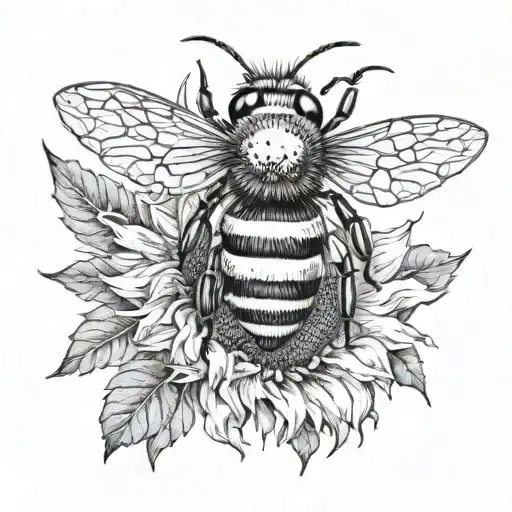 Large Bee On A Sunflower