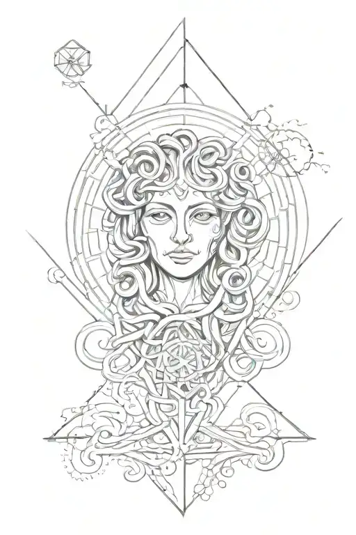 Sacred Geometry With Medusa Head And The Sicilian Symbol