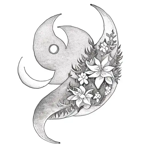 Crescent Moon With Flowers And Foliage