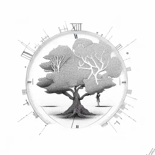 Tree Depicting The Passing Of Time With Lines Curves And Dots