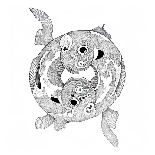 Koi Fish Ying Yang Black And Red