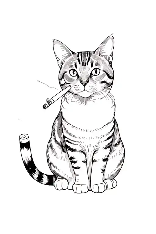 Gray Tabby Cat Smoking Cigarette