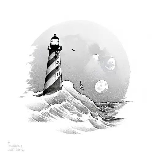 Straight Line Lighthouse Moon Sea