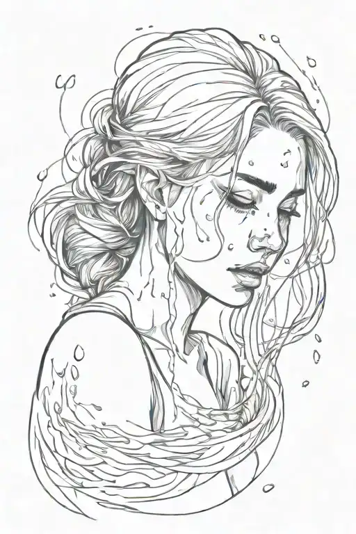 A Pretty Girl Crying In Water