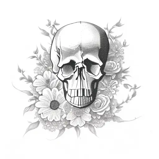 Skull With Pretty Flowers Around