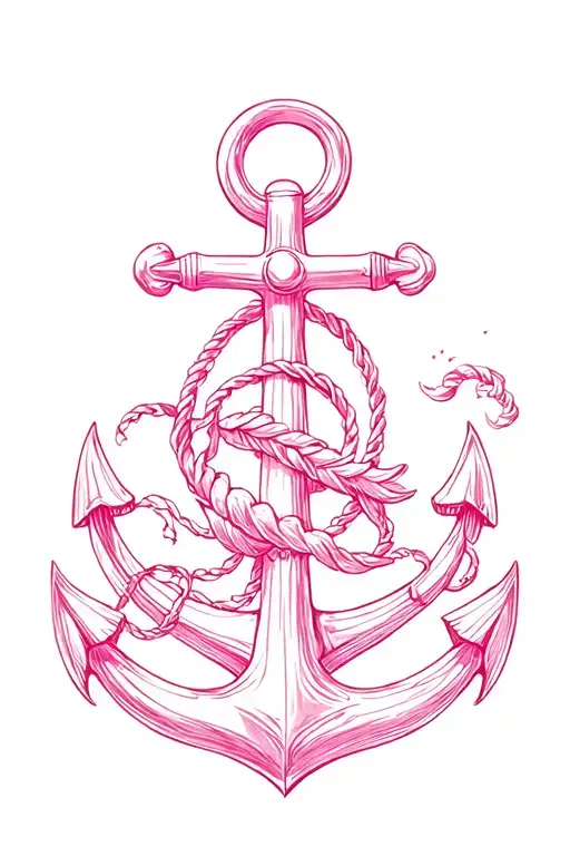 Pink Anchor Of The Siren Winds And A Sailor