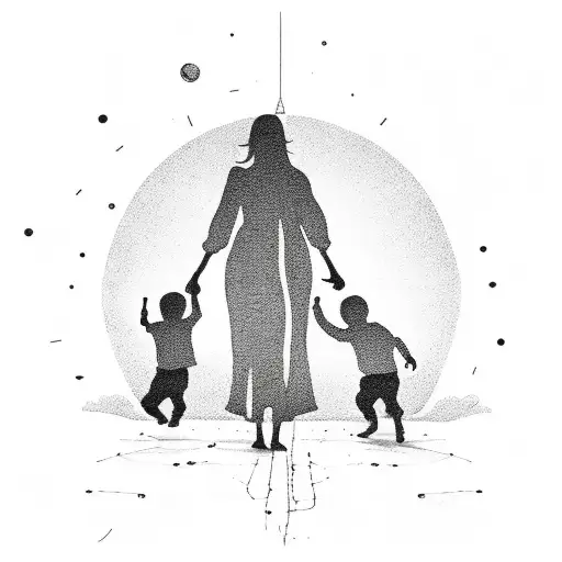 A Minimalist Silhouette Of A Mother And Two Sons Holding Hands
